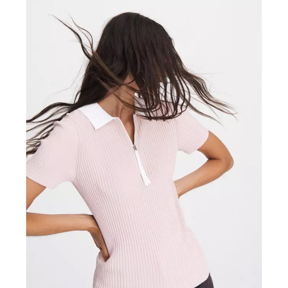 Rag & Bone Women's Pink Ribbed Cadee Polo Top in Mulberry Spritz XS (fits 2-4)
